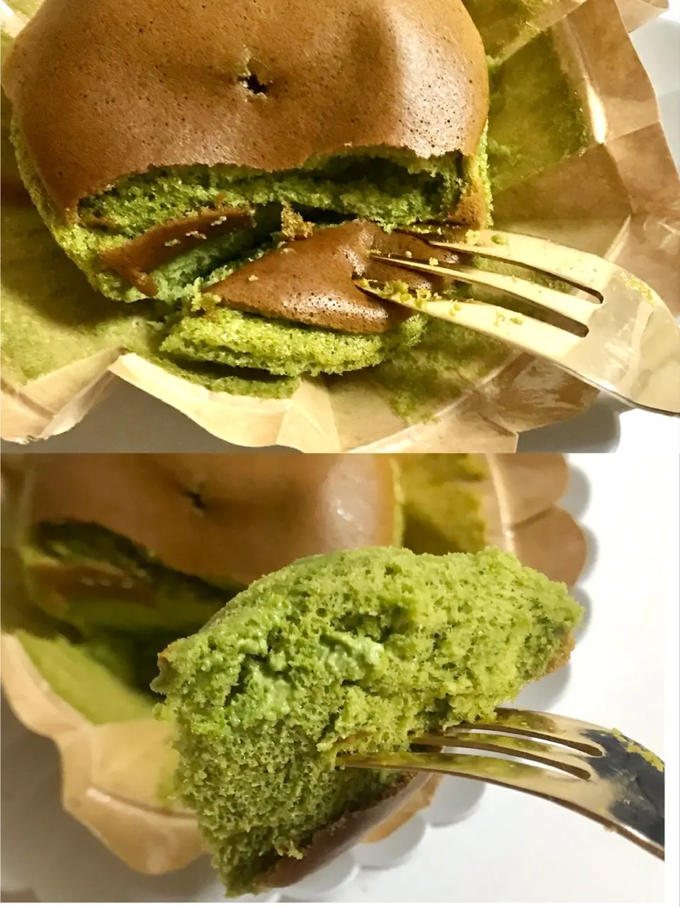 【コンビニスイーツ】『ローソン』新作「生カステラ お抹茶」の断面