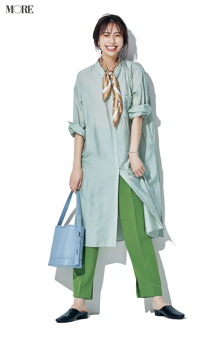 今日のコーデ 土屋巴瑞季 夏のお仕事服は新鮮なグリーンのパンツで爽やかにやる気アップ ファッション コーディネート 代 Daily More