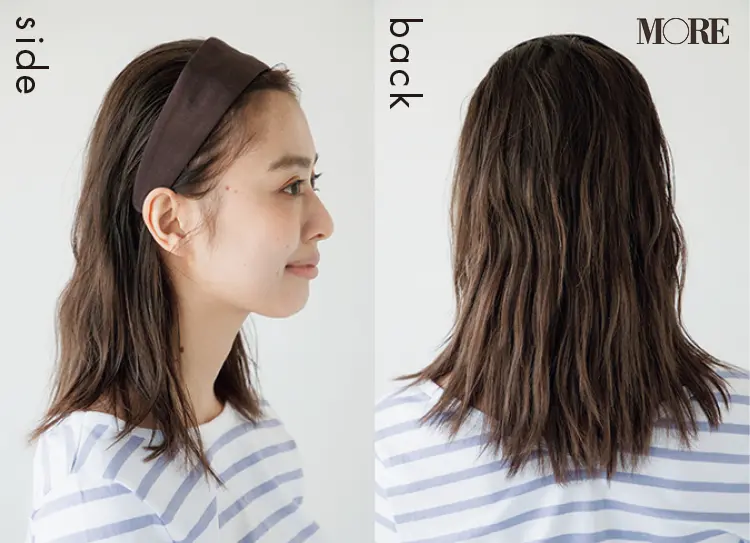 梅雨のカチューシャダウンスタイルヘアアレンジを横と後ろからみた髪型