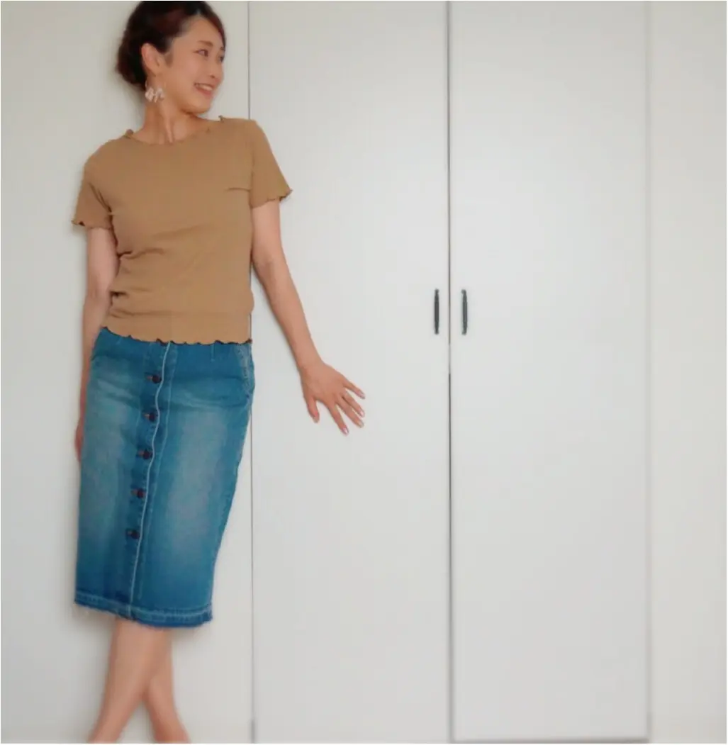 【Q♡code】UNIQLO《リブクルーネックT》×GU《デニムフロントボタンスカート》でプチプラコーデ❤️_6