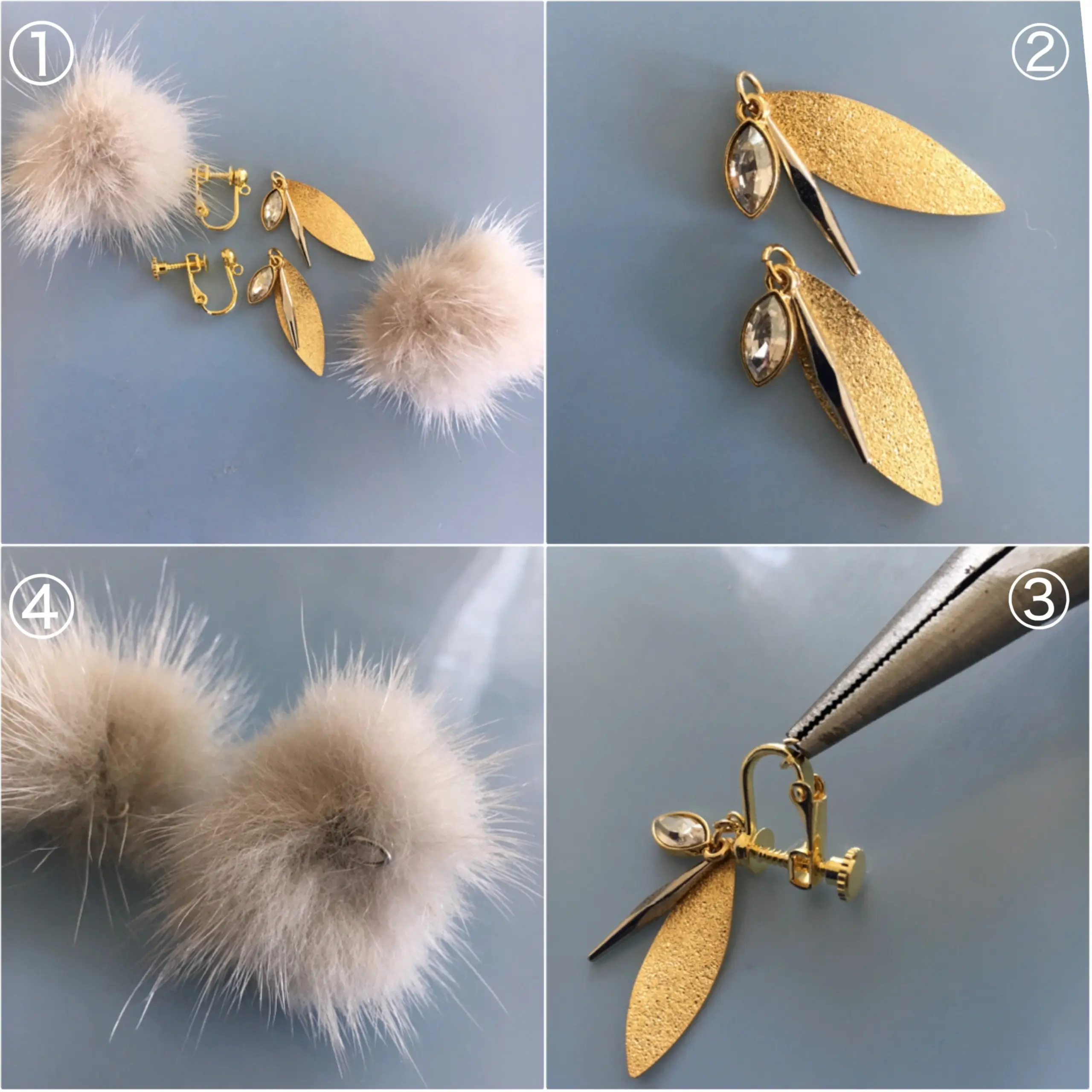 【レシピ公開】つけるだけで可愛さUP❤️秋のオシャレに欠かせない《ファーイヤリング》をハンドメイド◌⑅⃝*॰ॱ_7