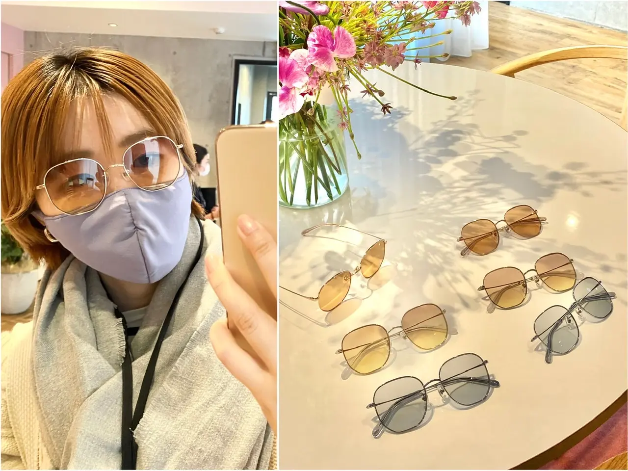 JINS&SUNカラーレンズの多角形サングラス