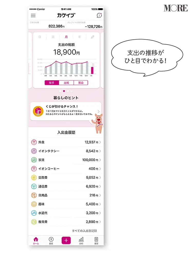 家計簿アプリ『カケイブ』の画面