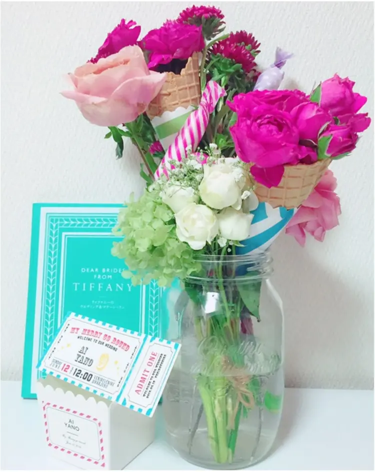 【wedding】花のある暮らし。頂いたお花で簡単可愛い♡自宅でフラワーアレンジメント_1