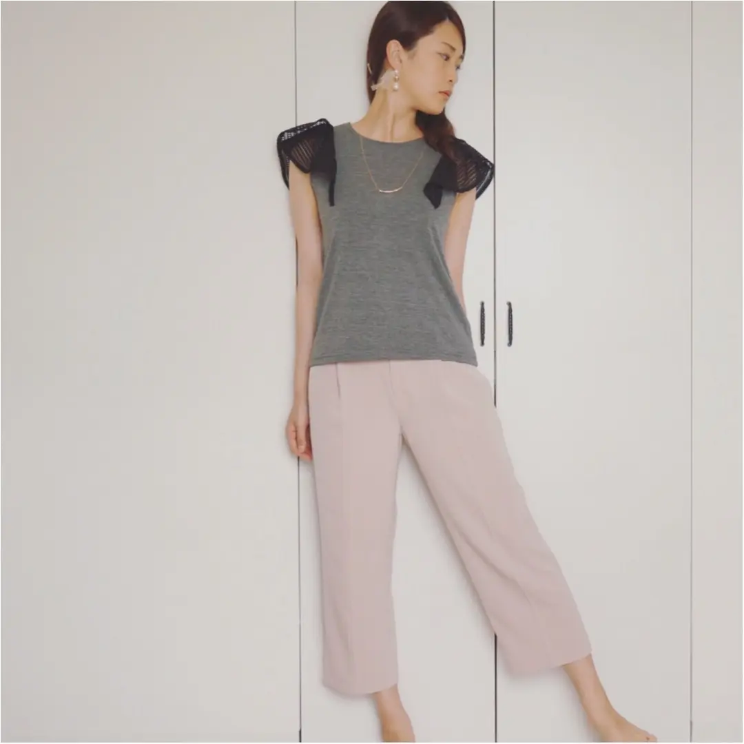 【Q♡code】大人気UNIQLOドレープワイドパンツの甘辛コーデ_1