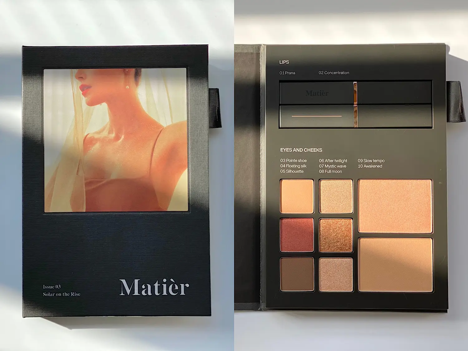韓国コスメのマティエのMakeup Bookの「03 Solar on the Rise」は3つの中で唯一グリッターが入っているパレット