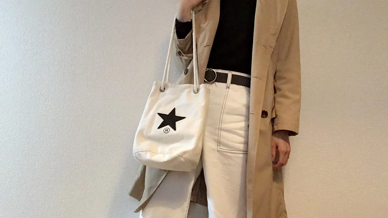 ベージュトレンチ×ホワイトデニム×コンバース_1