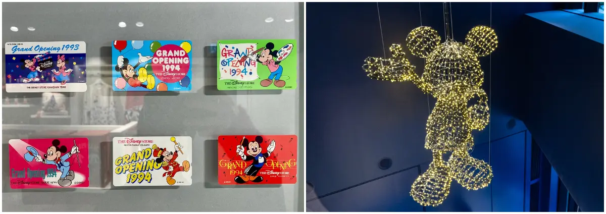 「ディズニーフラッグシップ東京」にあるテレフォンカードの展示とミッキーの装飾