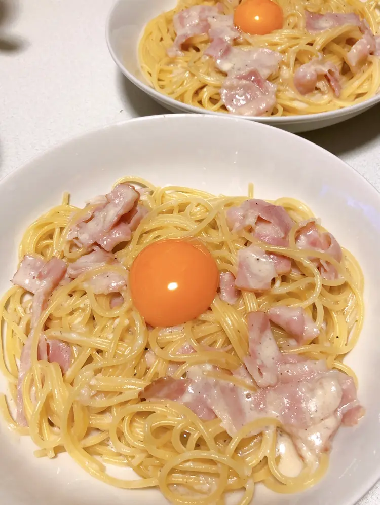 【仕事帰りのお疲れクッキング】簡単*めんつゆ味付けでほんのり和風の豆乳カルボナーラ_1