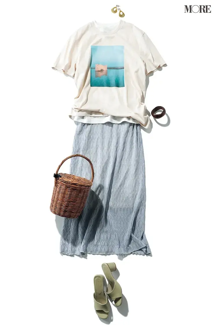 フォトTシャツとロングスカートの夏コーデ