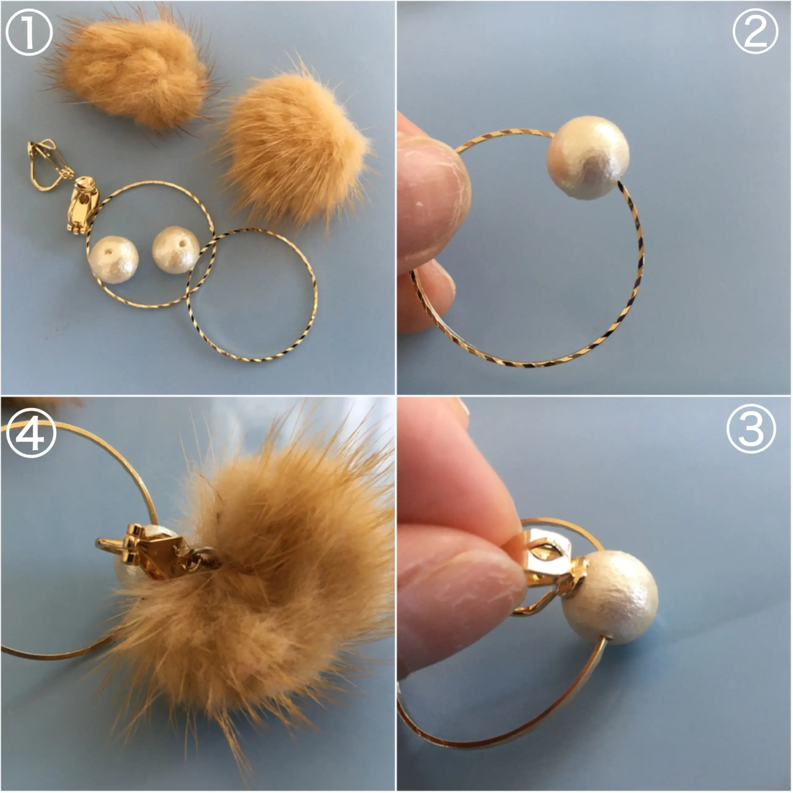 【レシピ公開】つけるだけで可愛さUP❤️秋のオシャレに欠かせない《ファーイヤリング》をハンドメイド◌⑅⃝*॰ॱ_4