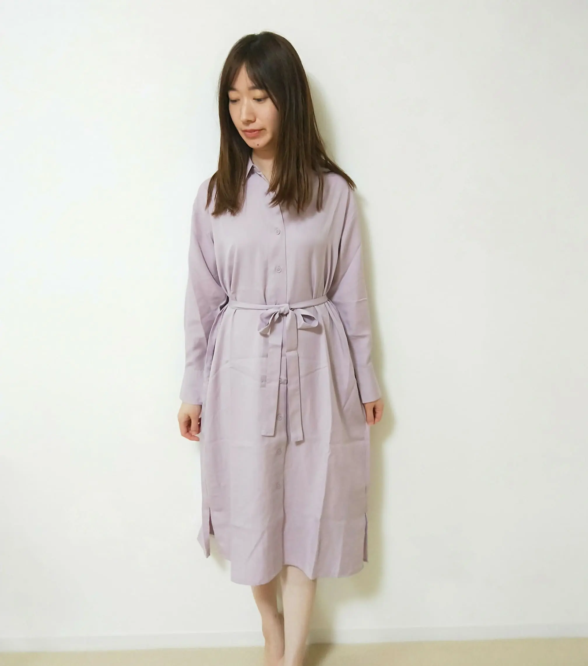 ベルテッド ロングシャツワンピース
