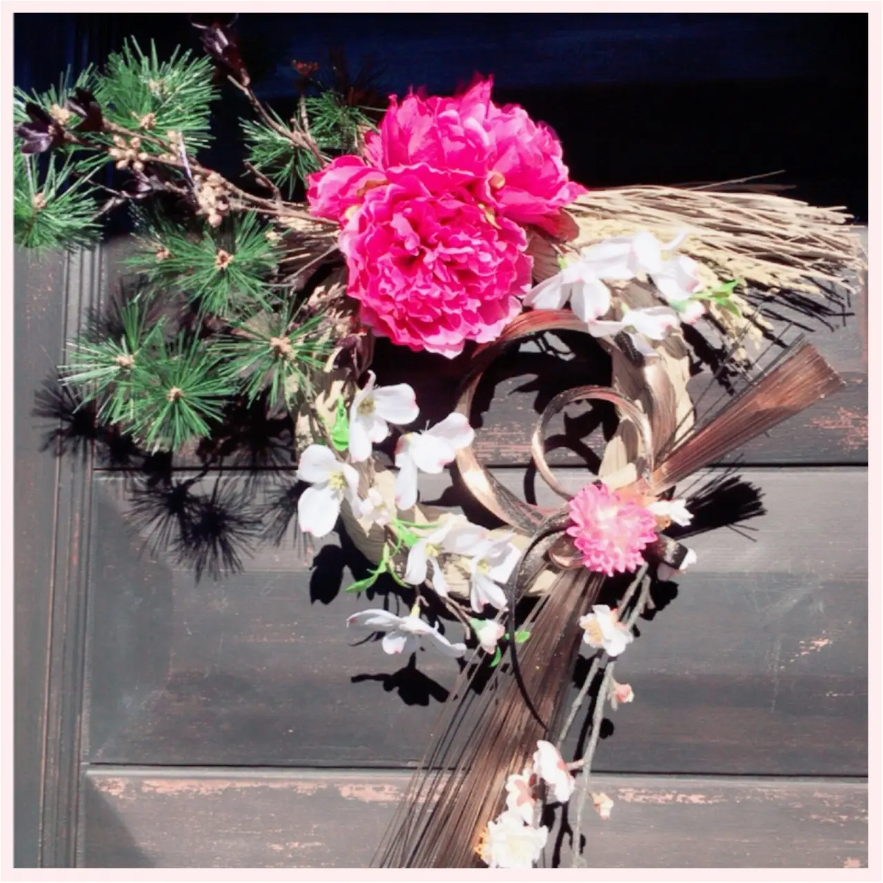 お正月に向けてしめ縄飾りを作ったよ♡シャクヤクのお花♡_1