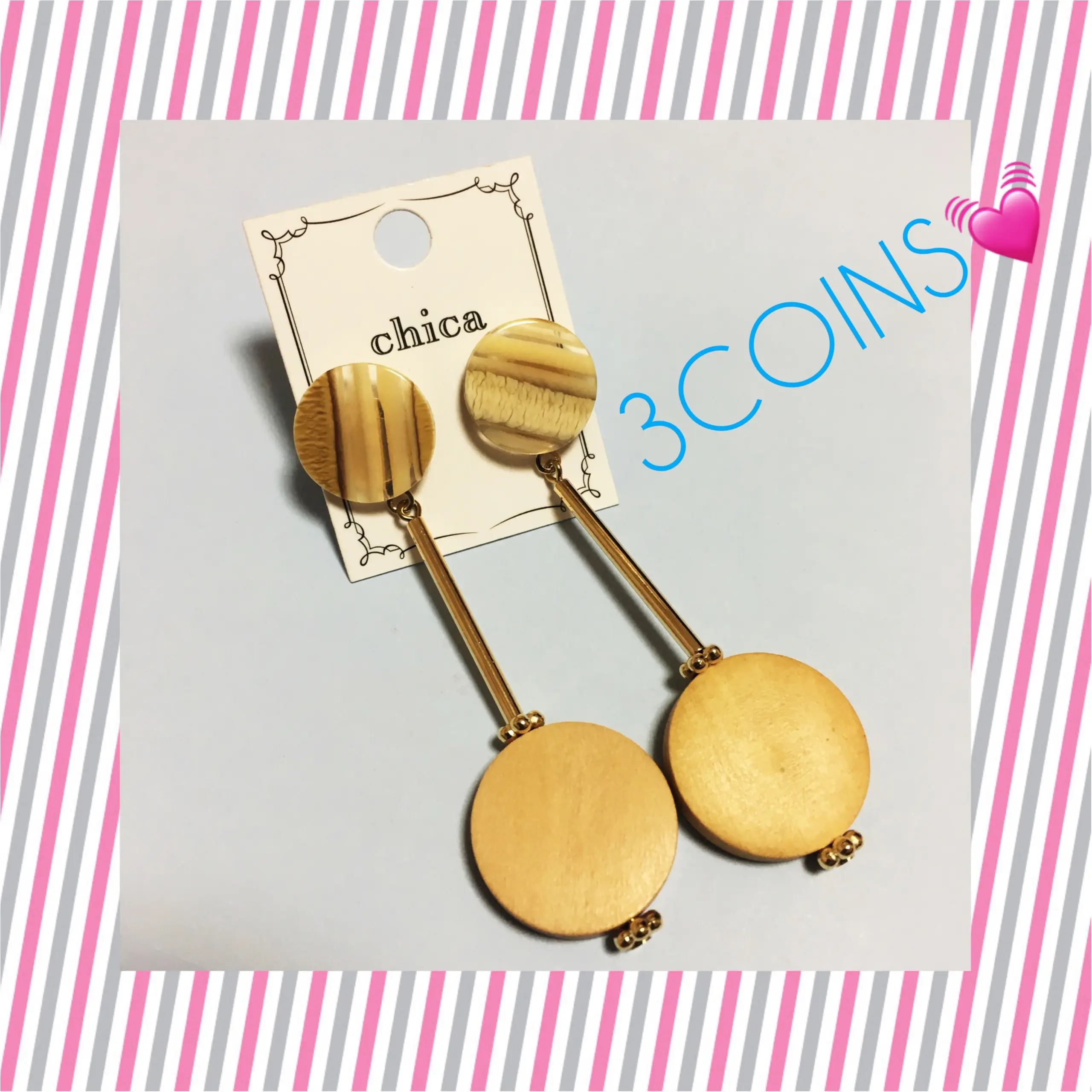 【3COINS♡】シンプルなトップスに合わせたい♩。*ウッドピアスをget☻_1