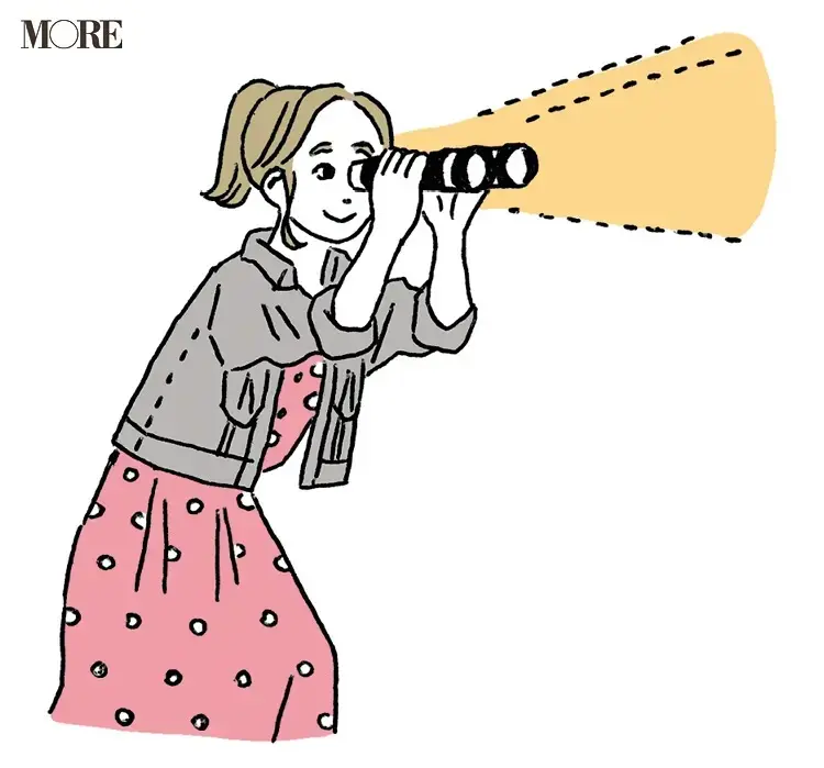 望遠鏡を覗く女性のイラスト