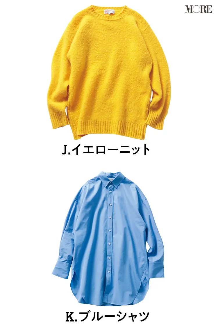 黄色ニットと水色シャツ