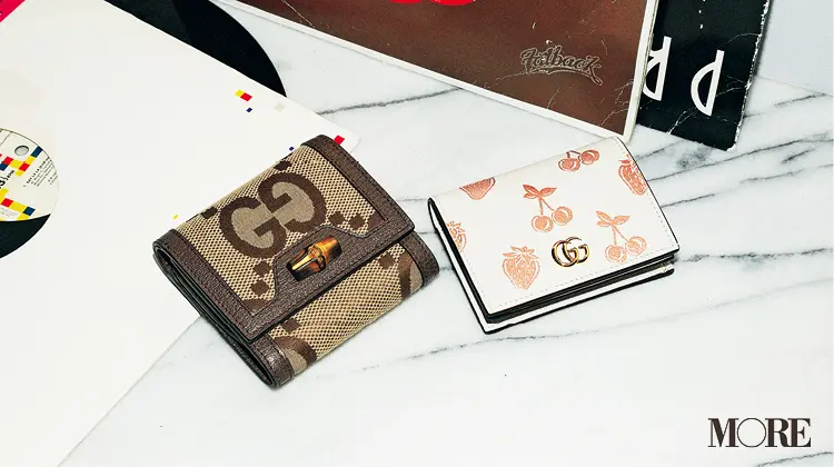 グッチの開運財布のストロベリー＆チェリーデザイン二つ折りミニ財布とロゴ入り二つ折り財布