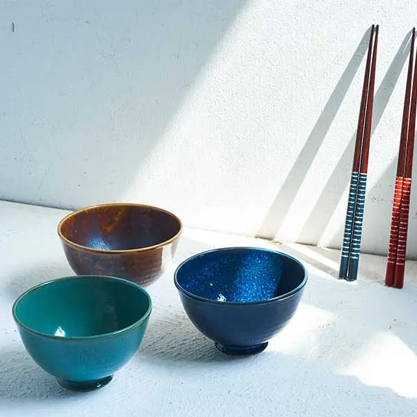 オーサムストアの人気和食器「軽量磁器 飯椀 ネイビー/ライトブルー/ブラウン」