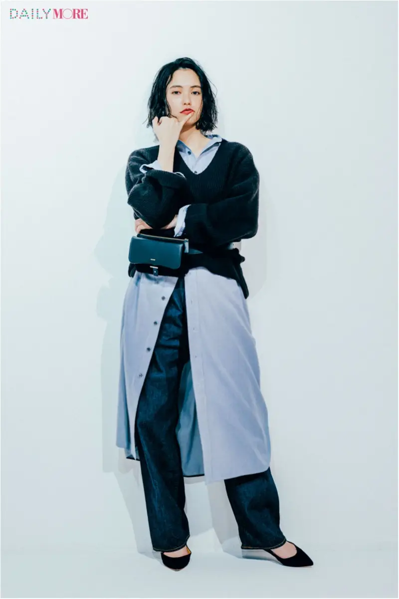 【今日のコーデ/比留川游】Vニット、シャツワンピ、デニム。手持ちの服だけでできる抜け感レイヤードに夢中♡_1