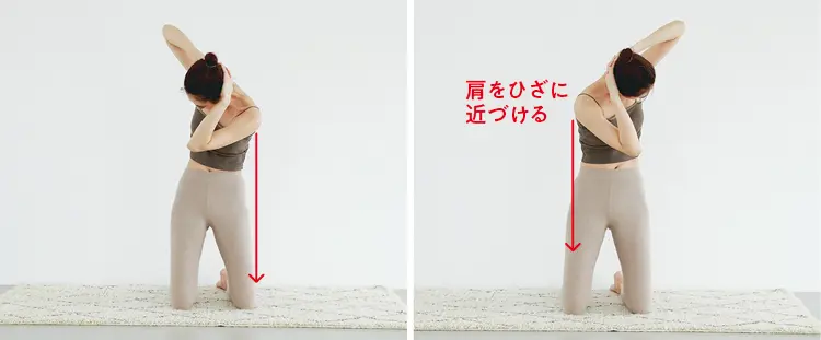 ひざ立ちウエストひねりしているプロセス