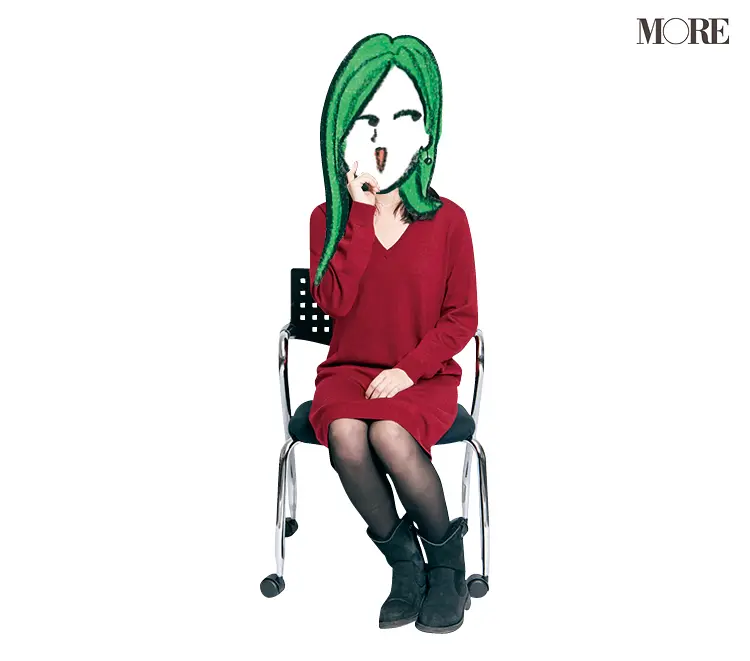 B子さんが椅子に座っている様子。顔部分はイラスト。