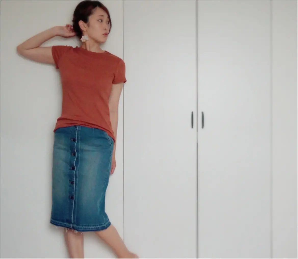 【Q♡code】UNIQLO《リブクルーネックT》×GU《デニムフロントボタンスカート》でプチプラコーデ❤️_4