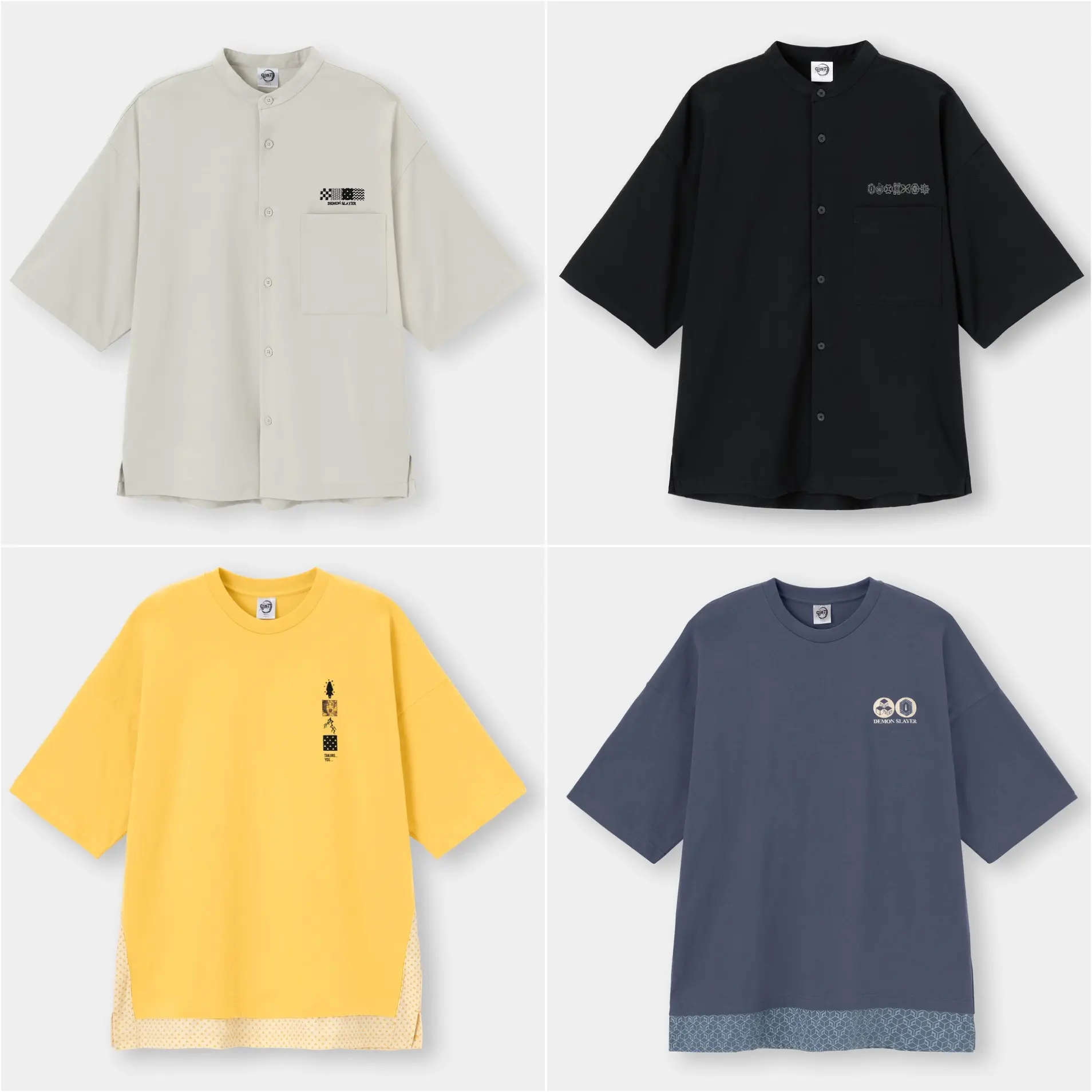 GU×鬼滅の刃メンズのオーバーサイズシャツとルーズフィットT