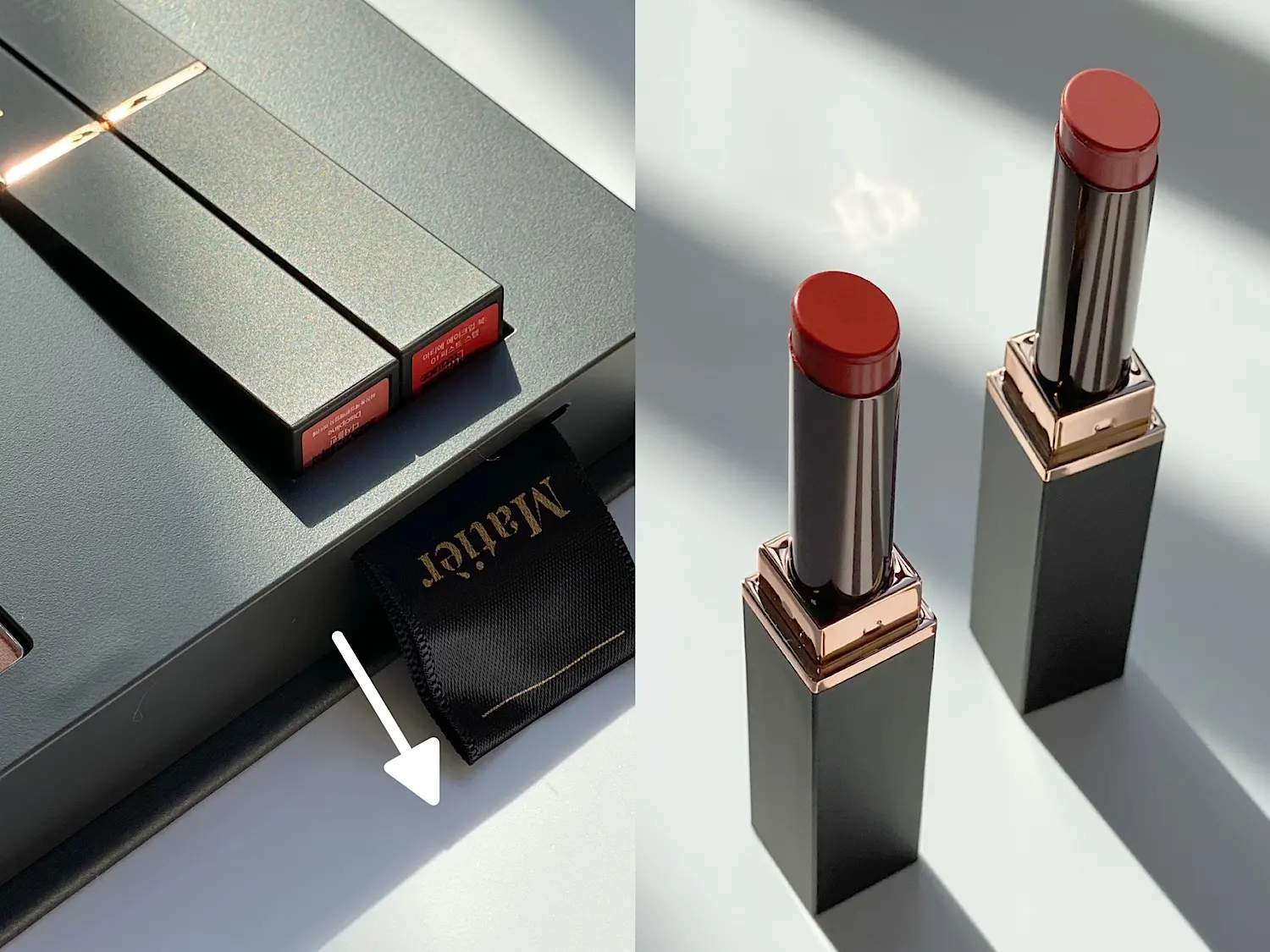 韓国コスメのマティエのMakeup Bookの「01 First Step」は大人のヌーディメイクが楽しめるセットでセミマットのリップが2色入っている