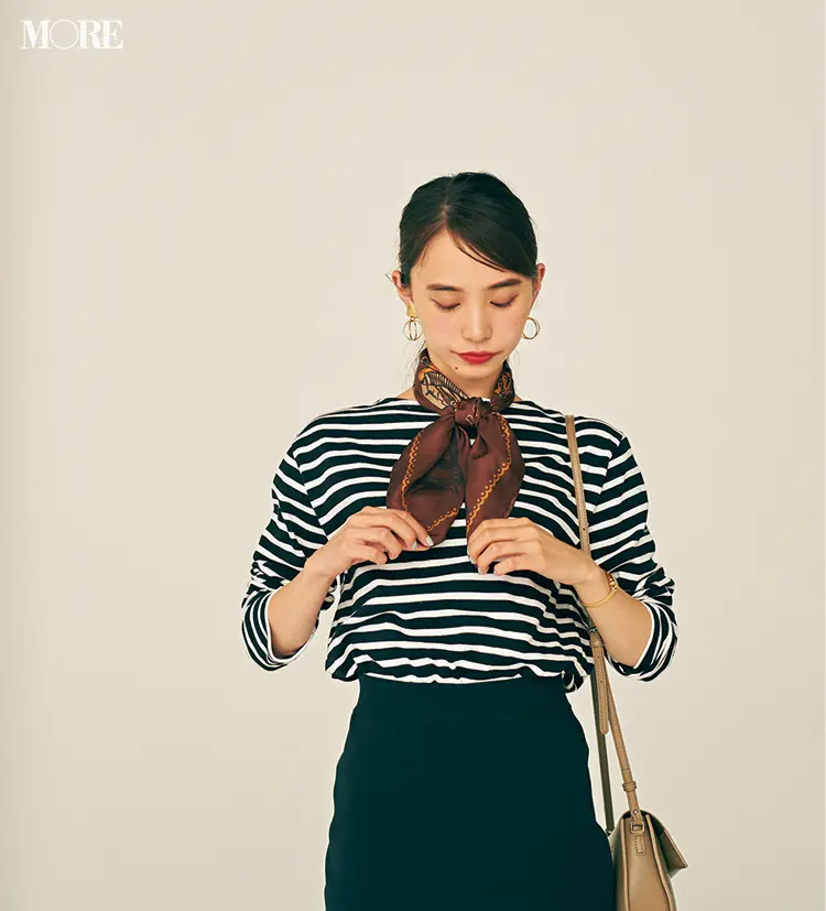 「➕ブラウンの小物」でこんなに変わる!! 同じ服をオンオフ着まわししてみた♬_5