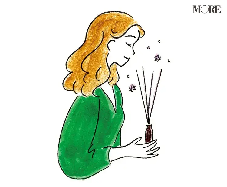 香りを嗅ぐ女性のイラスト