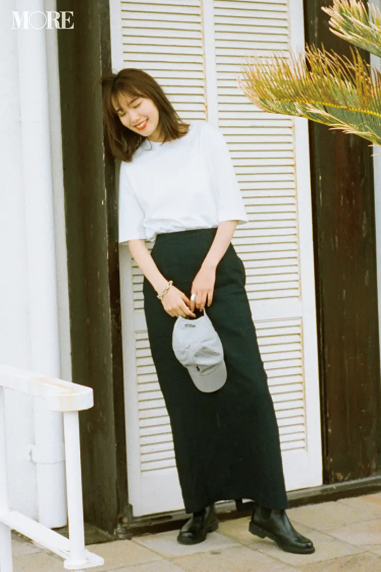 【今日のコーデ】白Tを素敵に着こなすのが今季の目標。黒タイトスカートと女らしくカッコよく! <飯豊まりえ>_1