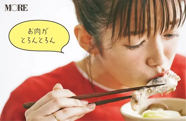 岩手県からお取り寄せしたほろほろ鳥水炊きを食べる佐藤栞里