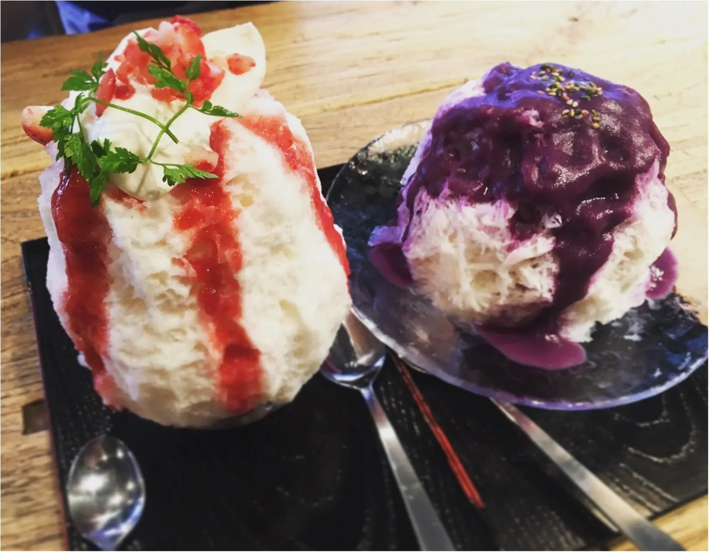 天然氷で究極ふわふわ♡「かんな」の紫芋牛乳かき氷♡_2