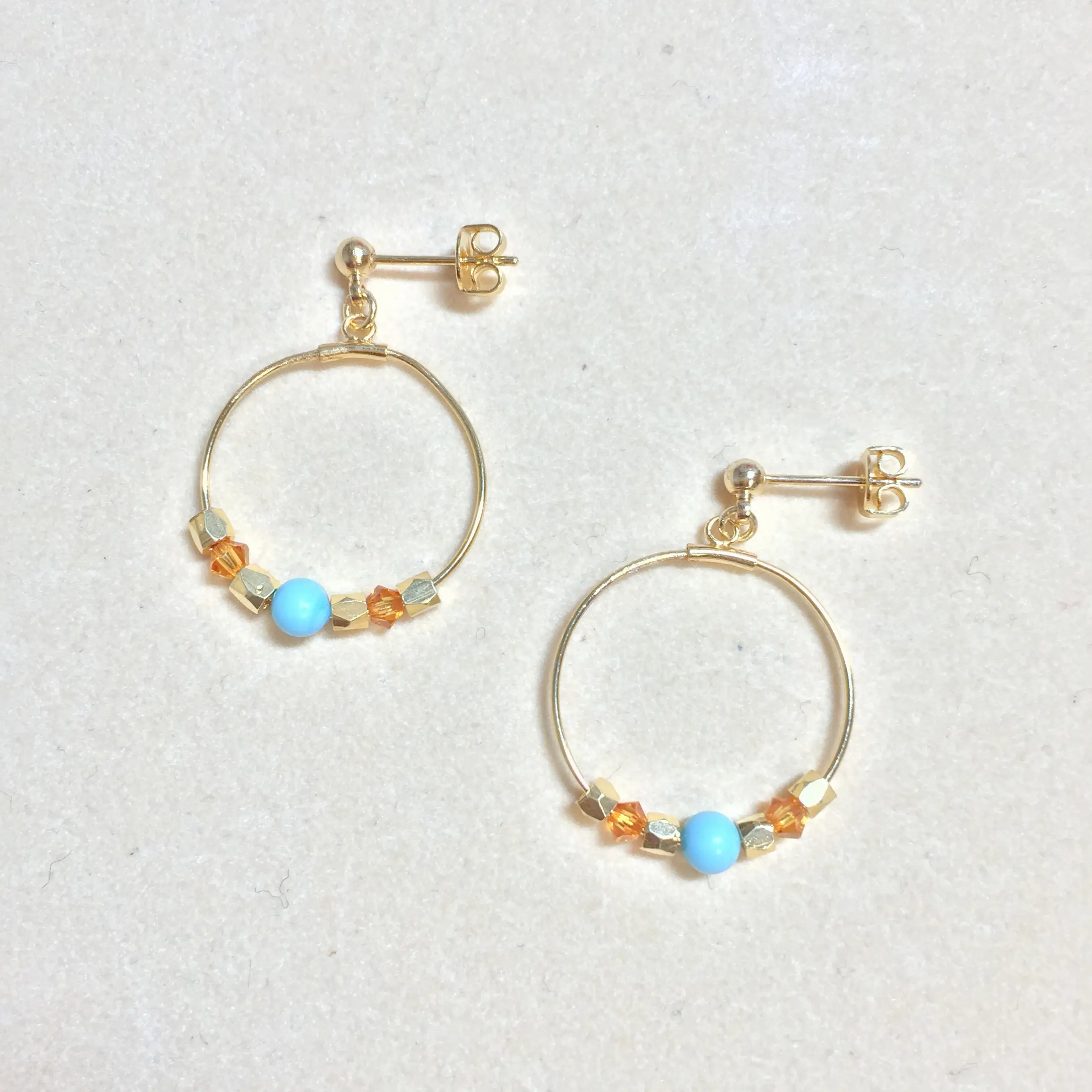 【通すだけの簡単ハンドメイド♡】ターコイズをアクセントに♪夏カラーで作るフープイヤアクセ☺︎_3