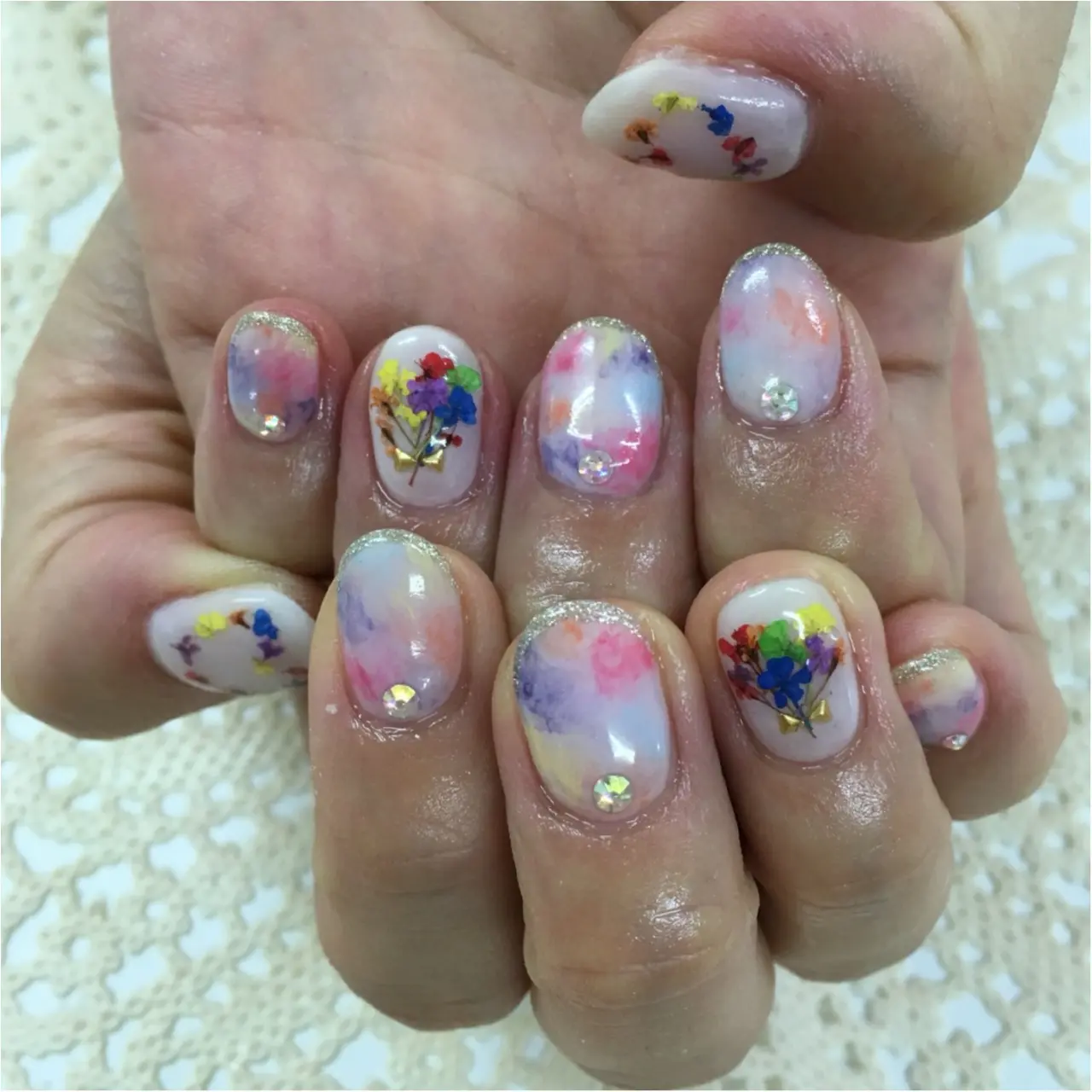 押し花でつくる♡花束ネイルがカラフルかわいい!♡_2