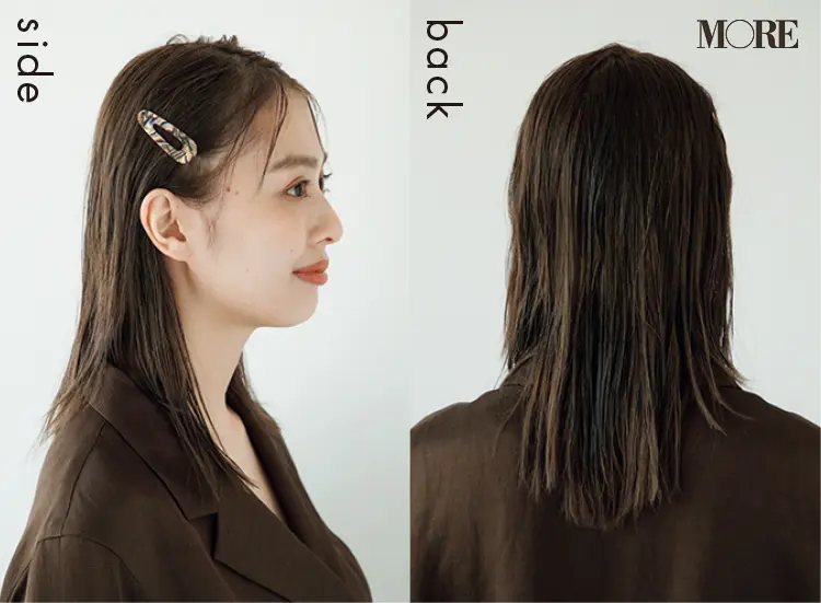 梅雨のシンプルバレッタヘアアレンジを横と後ろからみた髪型