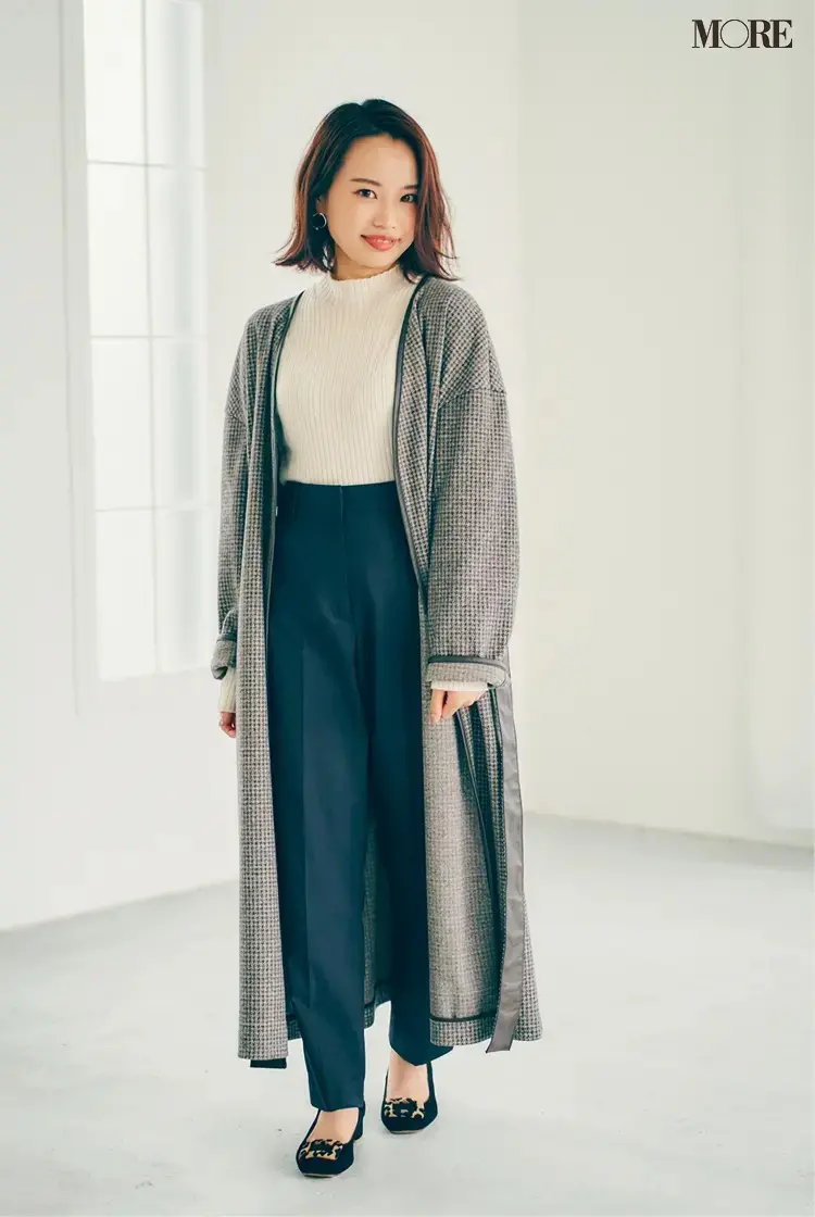 身長151cmの20代女子が着るガウンタイプコート
