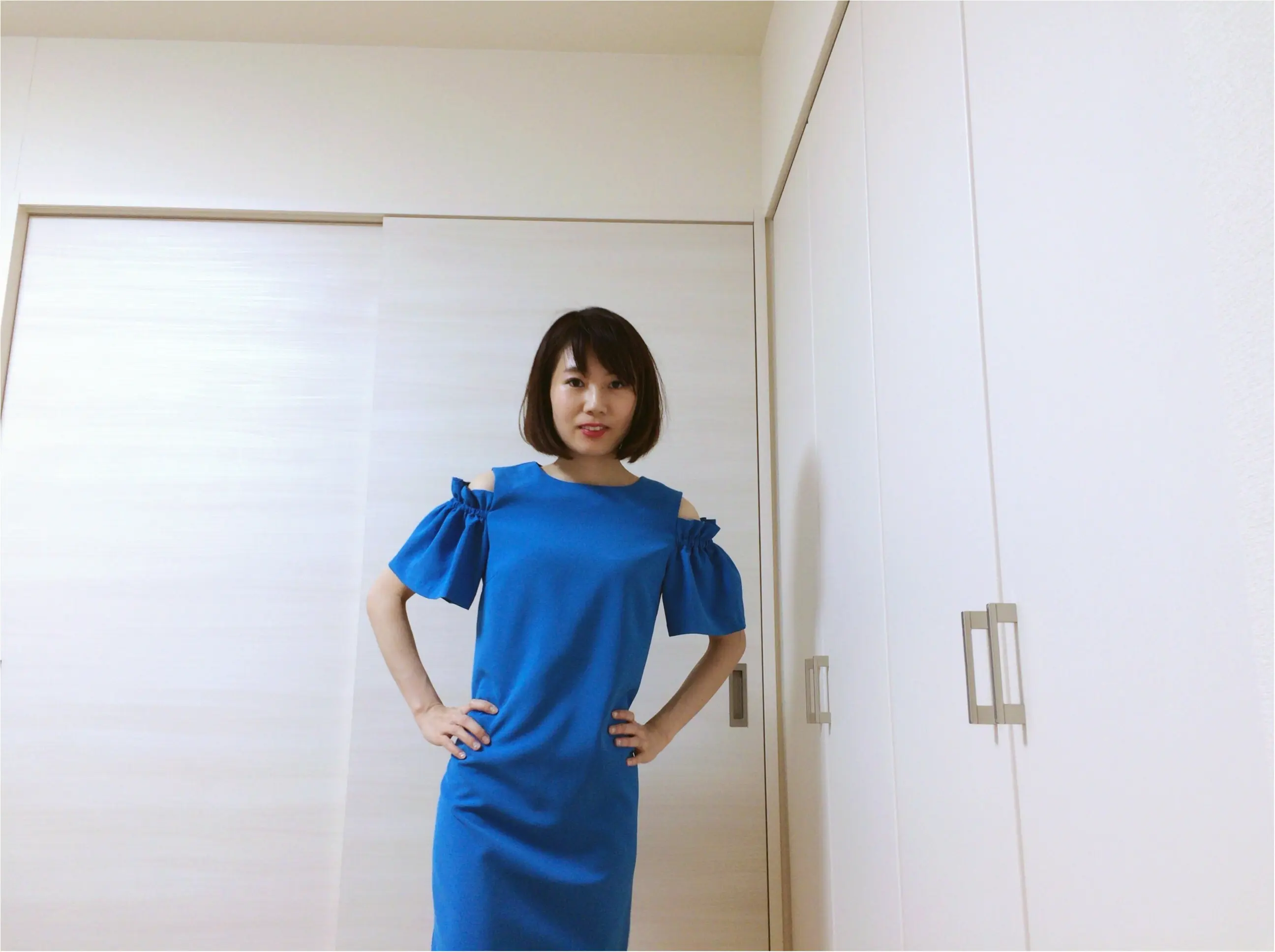 お呼ばれも【きれい色】ショルダーオープンが今どき!《二の腕OK》スカイブルーなワンピースで結婚式へ♡_4